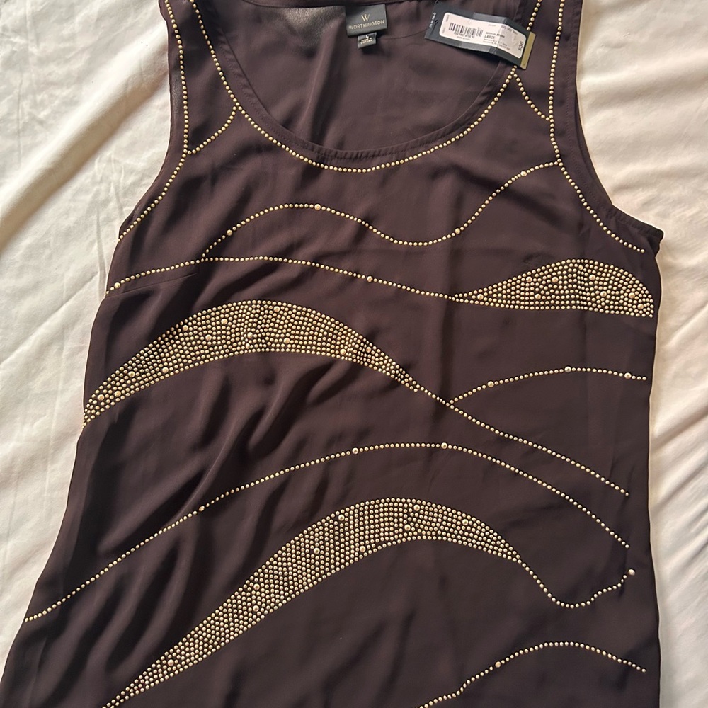 Elegant Brown and Gold Studded Women's Top